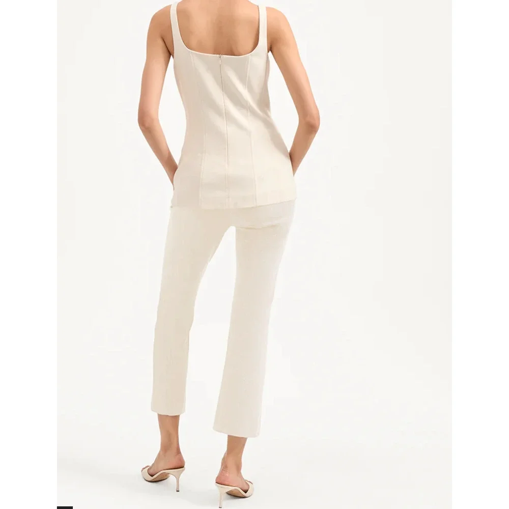 Veronica Beard Kimra Straight-Leg Pant Ecru US 4 - Picture 4 of 12